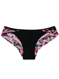 BLACK/PINK Chevron Lace Trim Brazilian Knickers - Size 6 to 8 (XS to S)