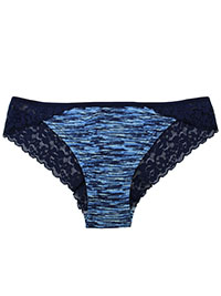 BLUE Space Dye Print Contrast Lace Trim Bikini Knickers - Size 8 to 12/14 (S to L)