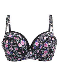 Bx BLACK Annabelle Floral Print Balconette Bra - Size 32 to 34 (C-E-FF)