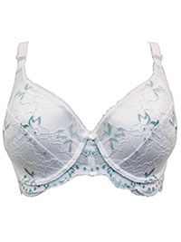 WHITE/GREEN Adele Lace Padded T-Shirt Bra - Size 32 to 42 (B-C-D-DD)