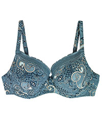 GREEN Laila Paisley Print Padded & Wired Bra - Size 32 to 42 (A-B-C-D-DD)