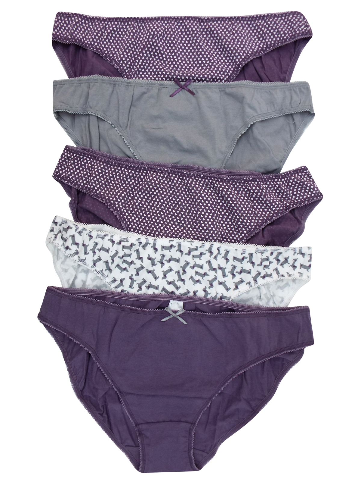 PURPLE 5Pack Cotton Rich Bikini Knickers Size 8 to 14