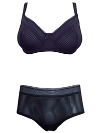 Trofe BLACK Non-Padded Striped Bra & Knickers Set - Size 34 to 42 (B-C-D-E) Trofe BLACK Non-Padded Striped Bra & Knickers Set - Size 34 to 42 (B-C-D-E)