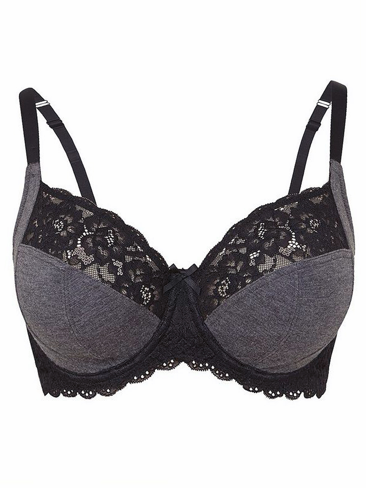 F&F - - F&F GREY Modal Blend Contrast Lace Wired Full Cup Bra - Size 32 ...