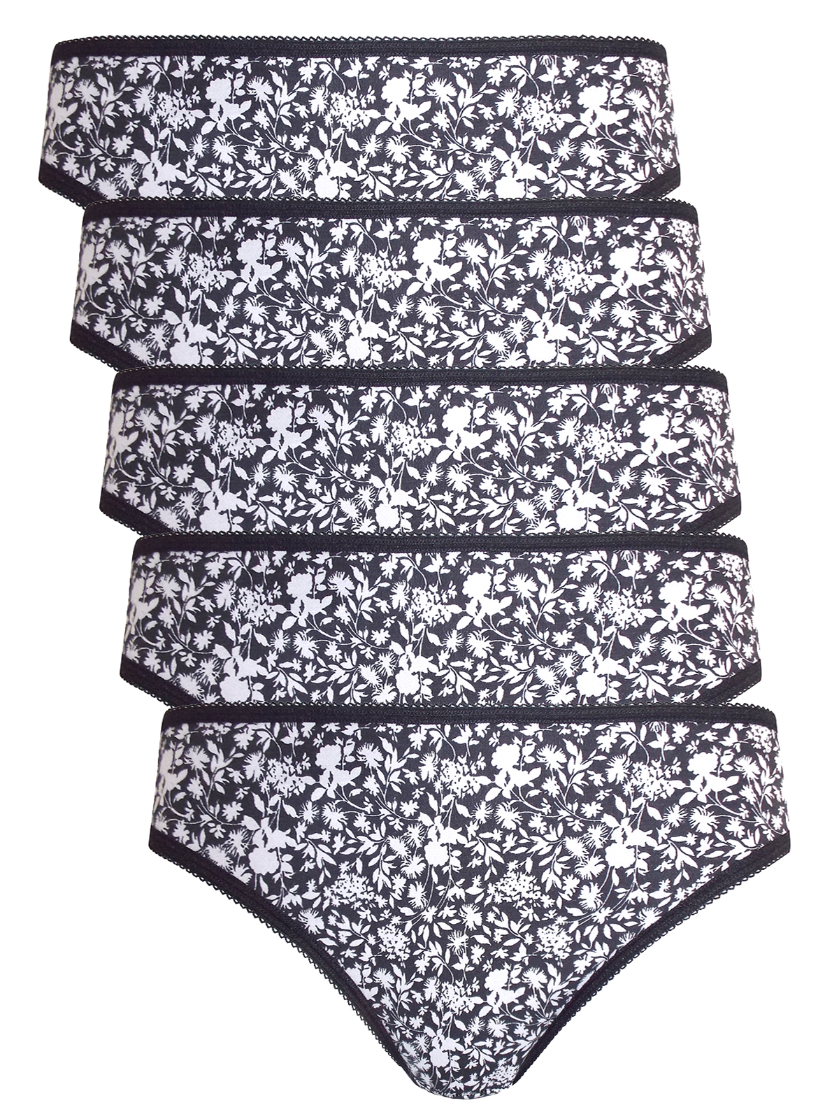 BLACK 5Pack Silky Soft Printed High Leg Knickers