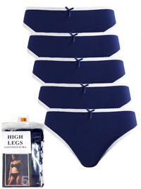 G3orge NAVY 5-Pack Contrast Trim High Leg Knickers - Size 8 to 18 G3orge NAVY 5-Pack Contrast Trim High Leg Knickers - Size 8 to 18