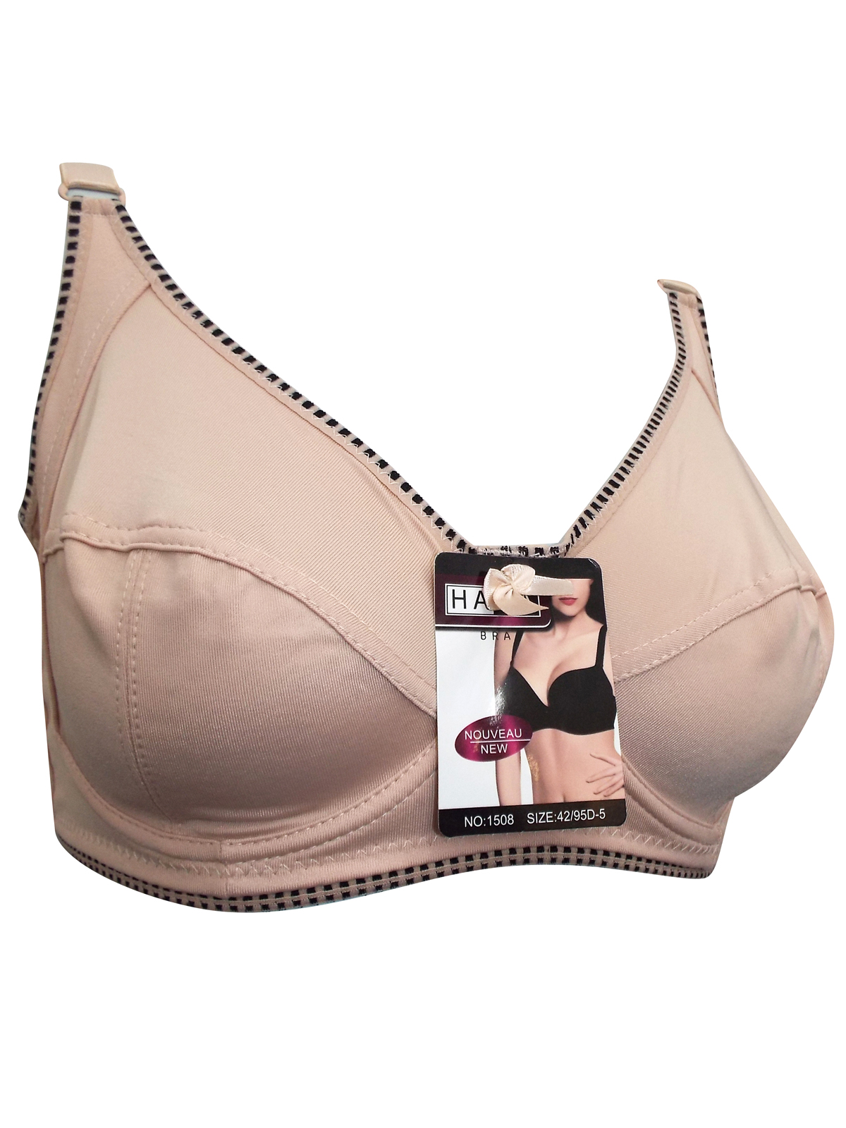 Hana - - Hana NATURAL Contrast Trim Underwired Full Cup Bra - Size 42 to 52  (D cup)