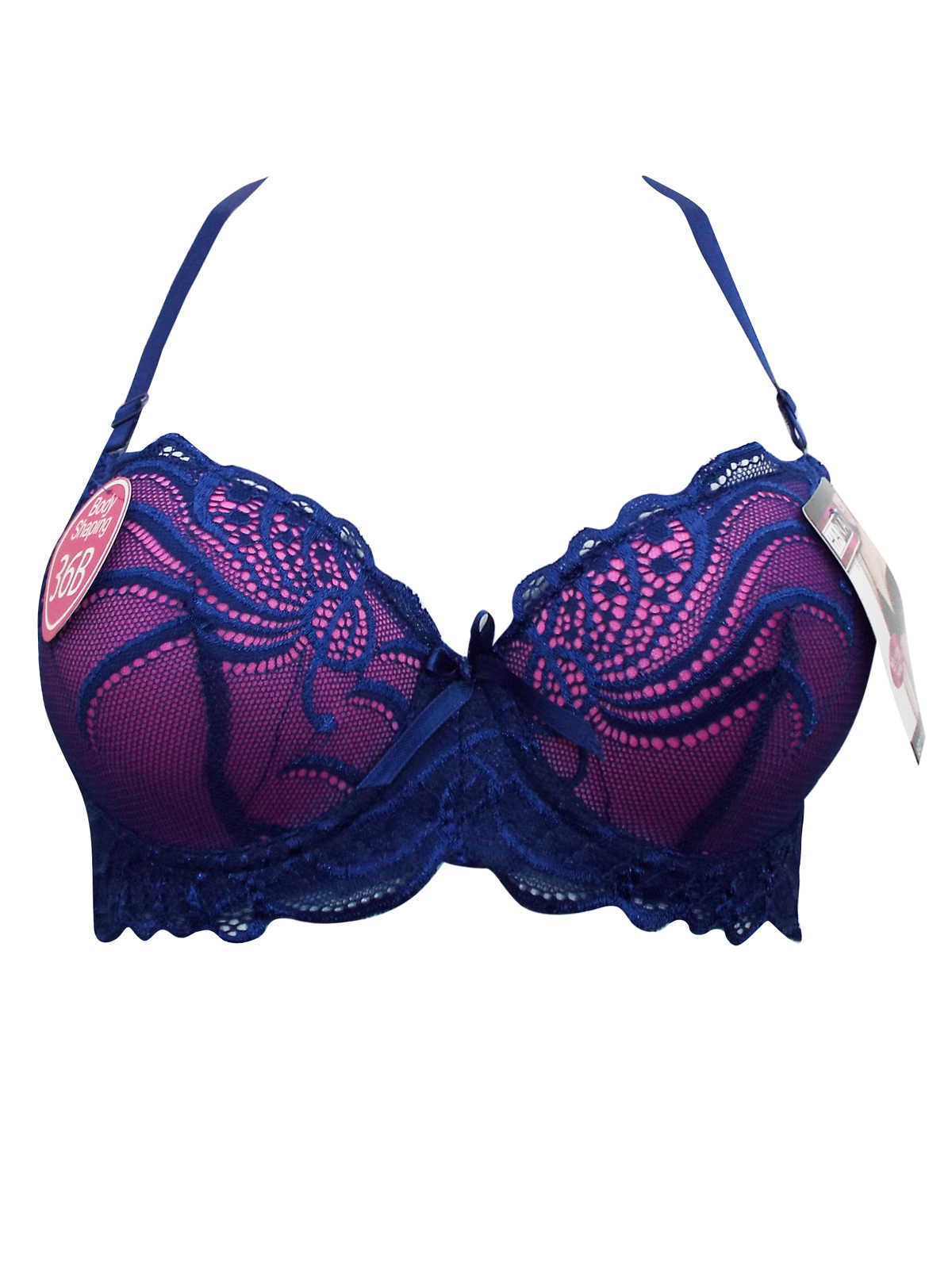 HANA LADIES FLORAL LACE PADDED AND WIRED FULL CUP BRA BLUE C CUP