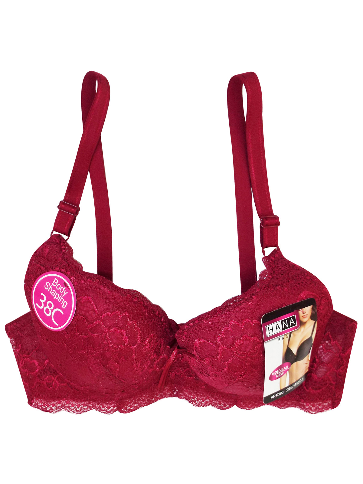 Hana - - Hana CHERRY Floral Lace Padded & Wired Full Cup Bra - Size 38 ...