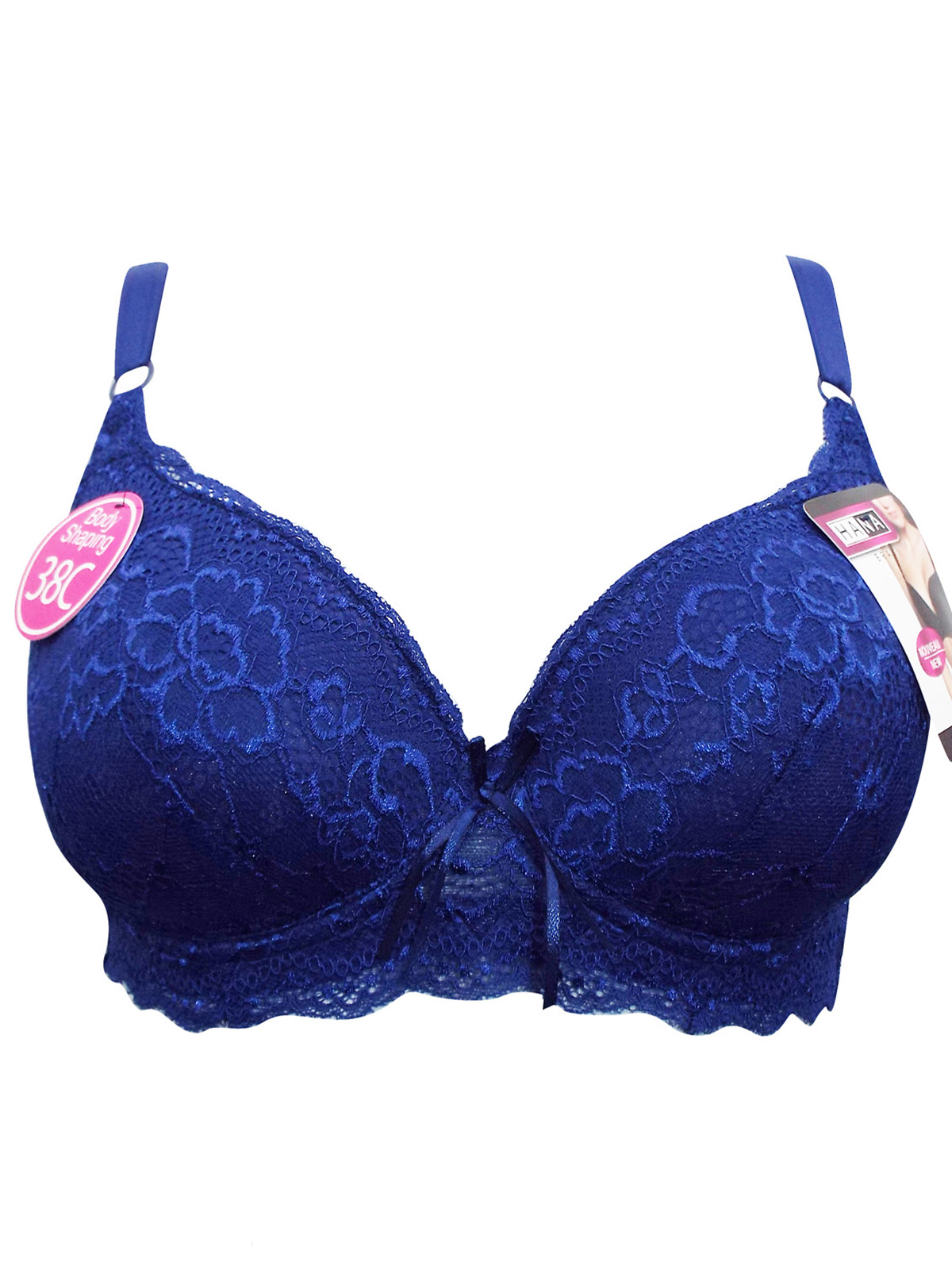 Hana - - Hana BLUE Floral Lace Padded & Wired Full Cup Bra - Size