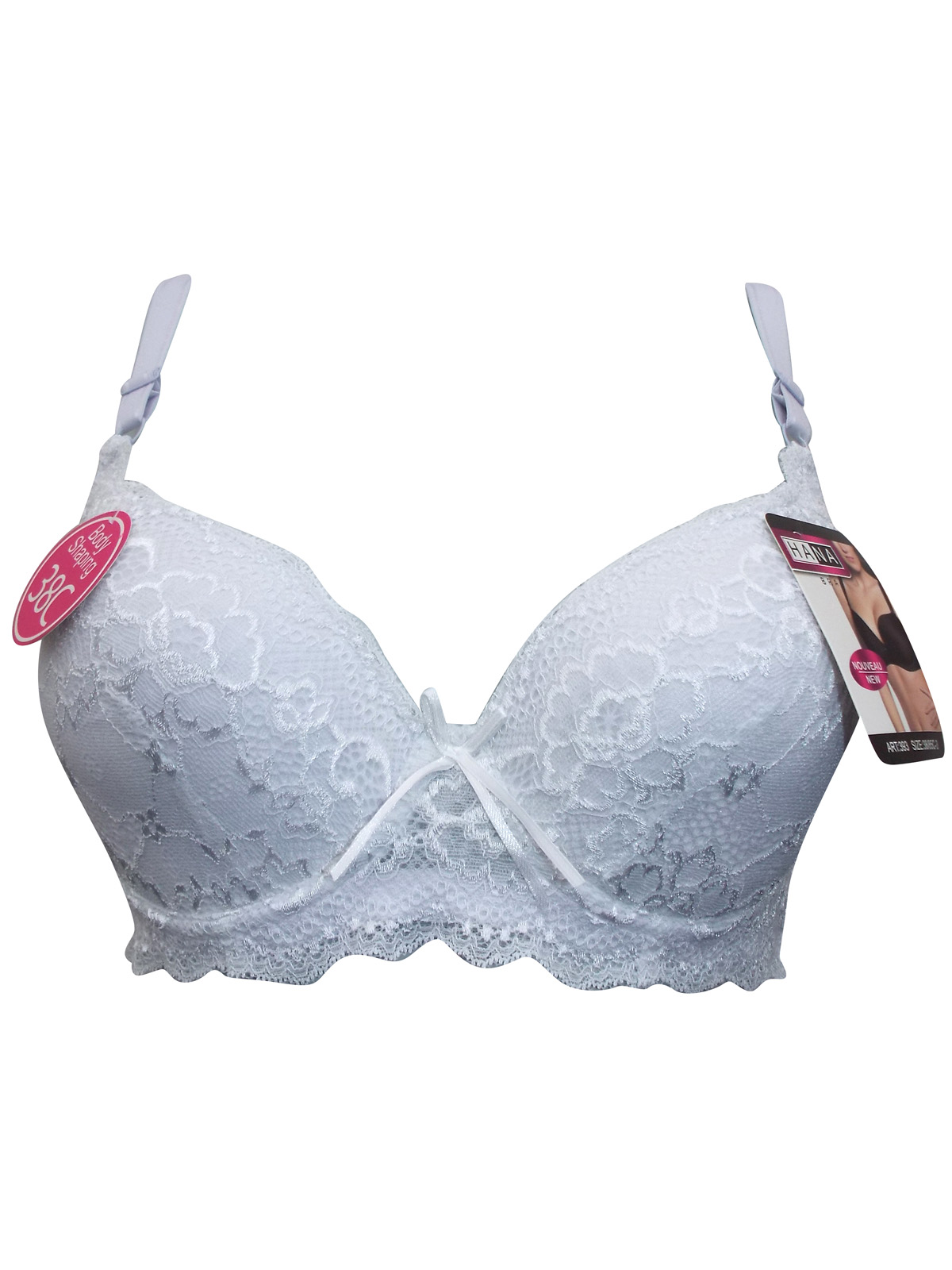 Hana - - Hana WHITE Floral Lace Padded & Wired Full Cup Bra - Size 38 to 48  (C cup)