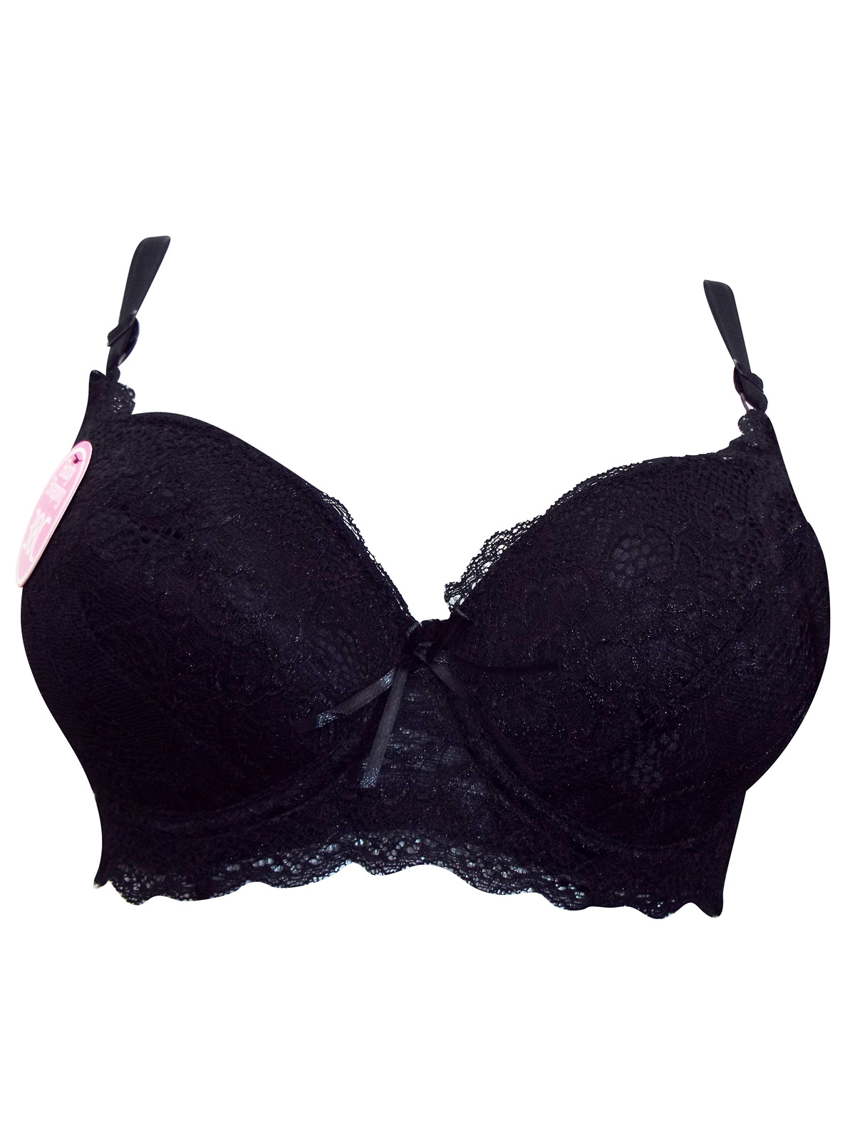 Hana - - Hana BLACK Floral Lace Padded & Wired Full Cup Bra - Size 38 to 48  (C cup)