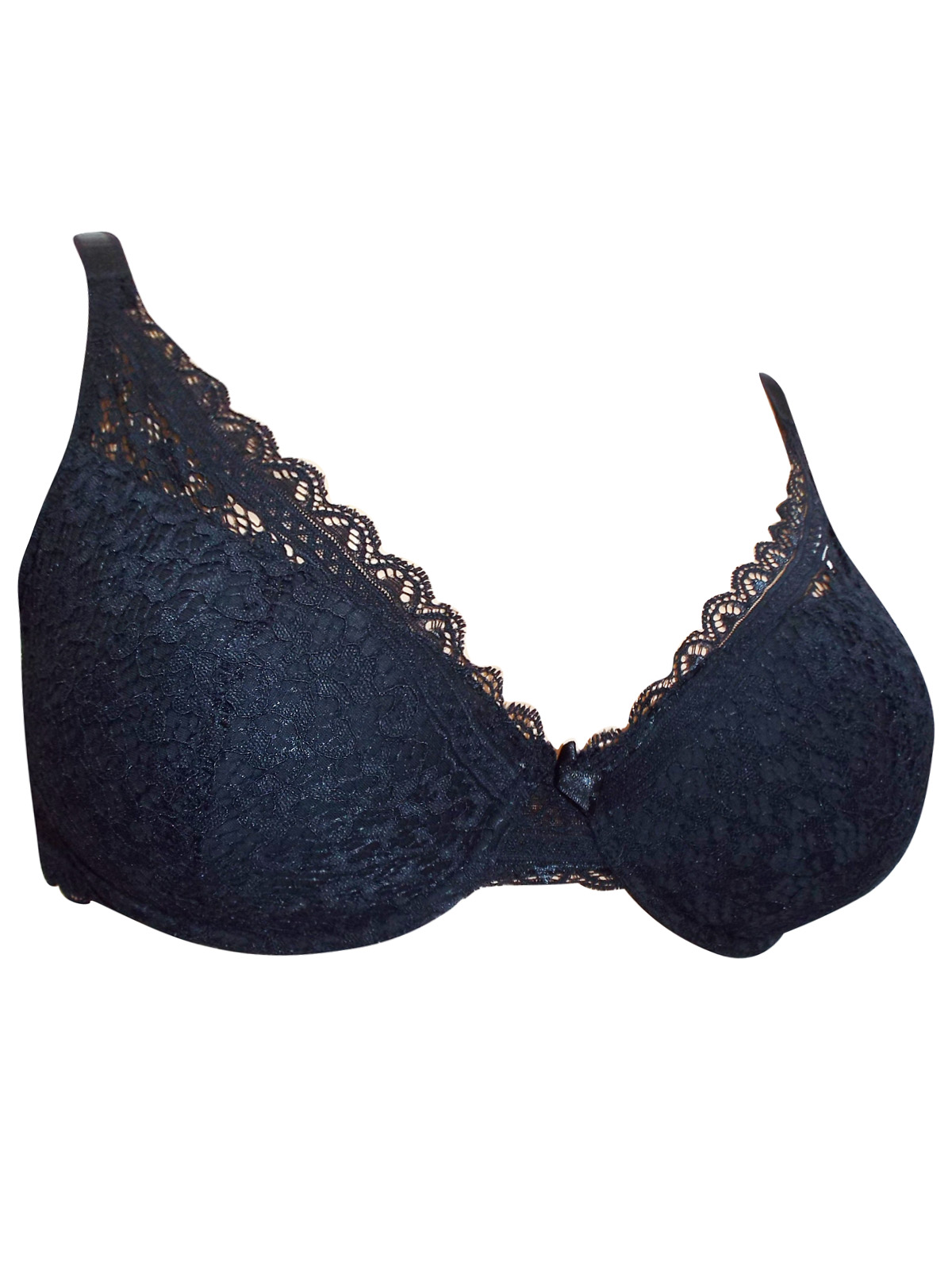 Trofe - - Trofé BLACK Floral Lace Padded Full Cup Bra - Size 34 to 40