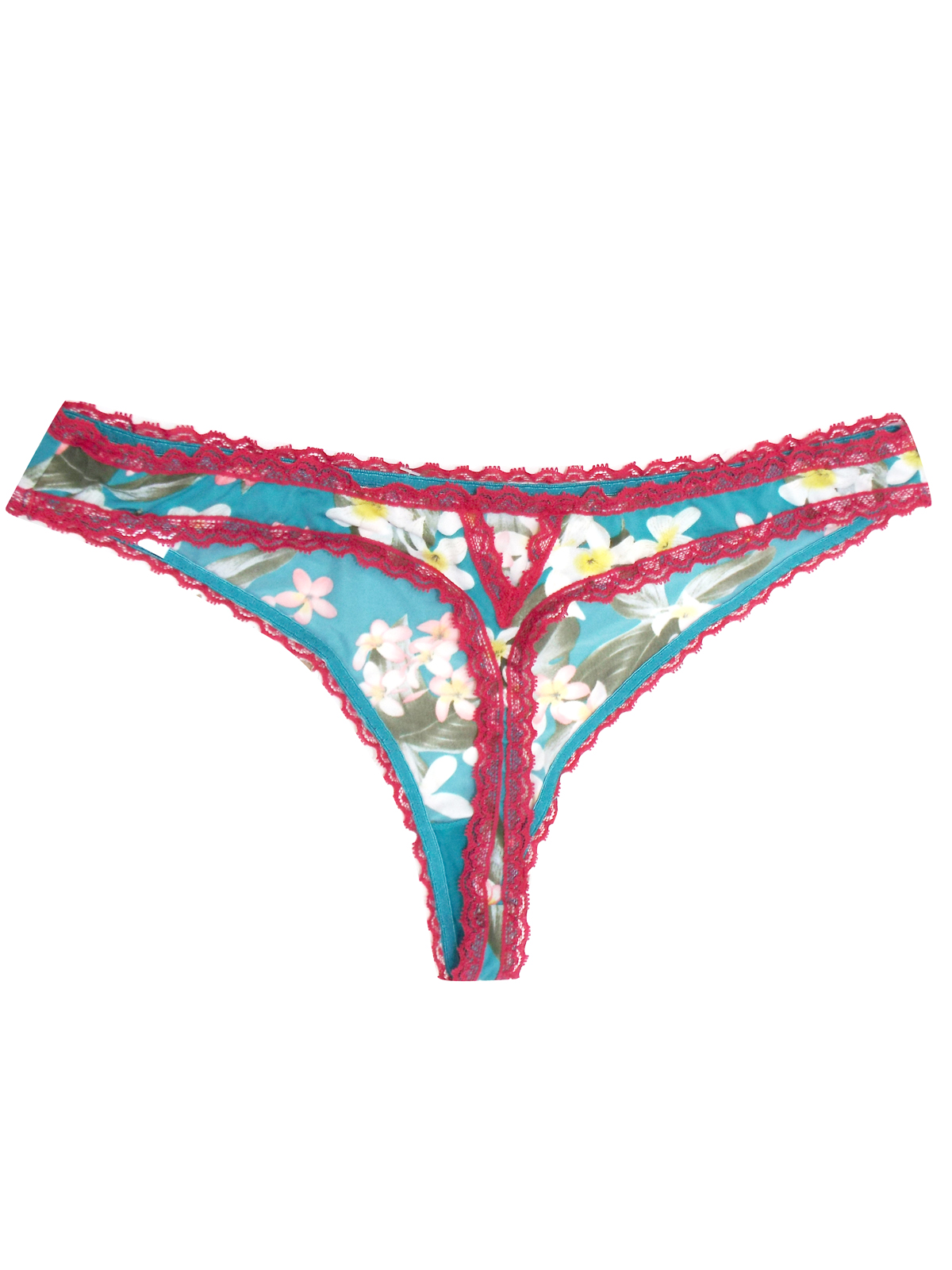 Cybele - - Cybele TEAL Oriental Floral Lace Trim Thong - Size 10 to 20