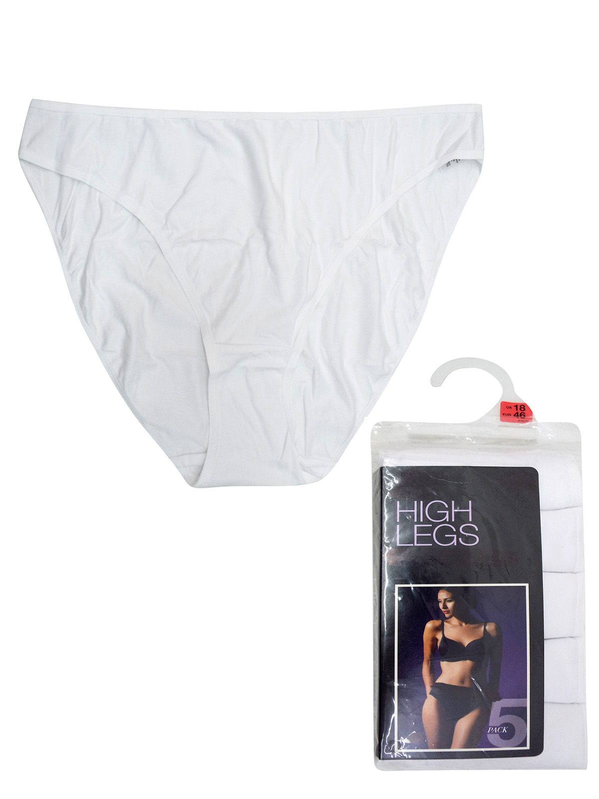 WHITE 5Pack No VPL High Leg Knickers Plus Size 18