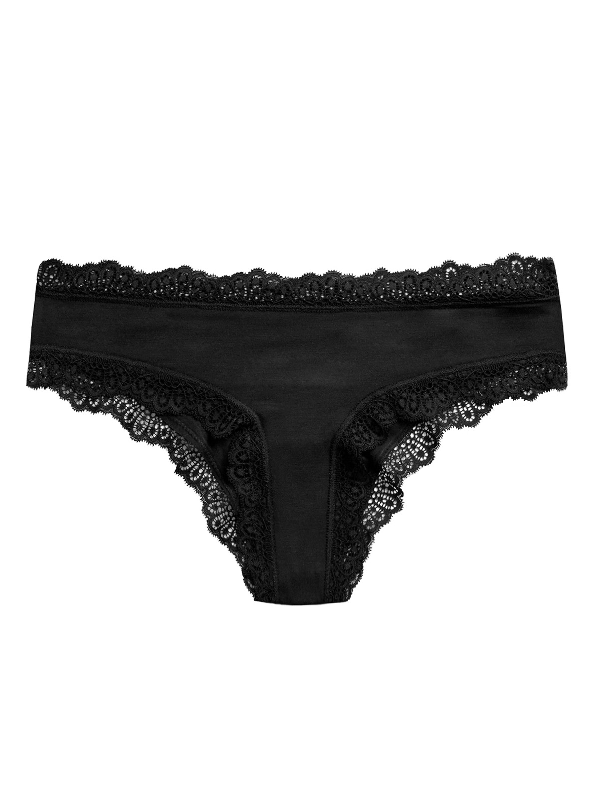 BLACK Modal Blend Lace Trim Brazilian Knickers - Size 12