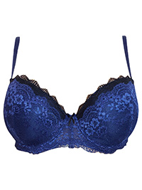 Trofé DARK-BLUE Evy Floral Lace Padded & Wired Bra - Size 32 to 44 (A-B-C-D)