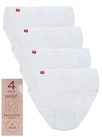 Famelle Lingerie WHITE 4-Pack Cotton Rich Full Briefs - Size 10/12 to 22/24 (S to XL)