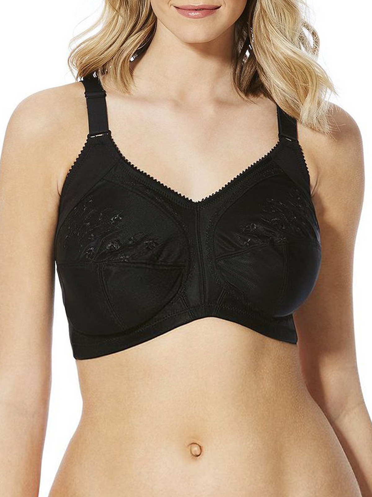 F&F Embroidered Comfort Bra Non-Wired Unpadded Black Floral Total
