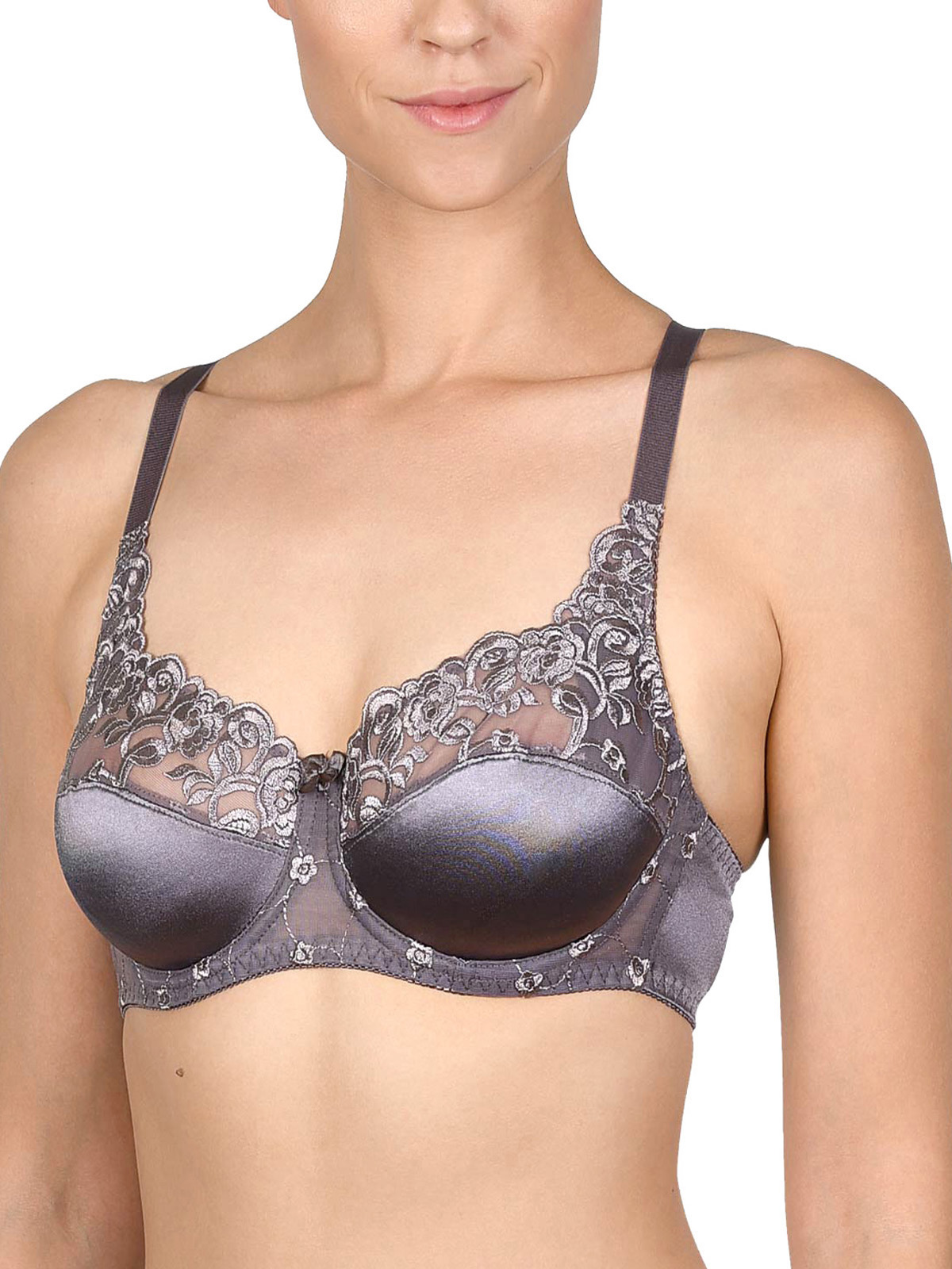 Naturana - - Naturana GREY SILK Embroidered Tulle Lace Underwired Satin Bra  - Size 34 to 46 (