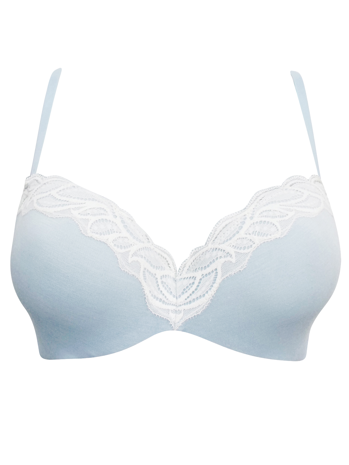 Wholesale Lingerie Spanish Brand Oysho - - OYSHO LIGHT-BLUE Lace Trim  Smoothing Moulded Full Cup Bra - Size 34 (B cup)