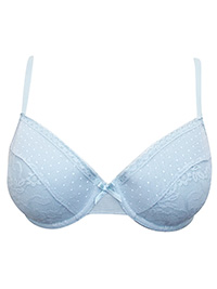 LIGHT-BLUE Lace Overlay Moulded Cup Bra - Size 34 to 36 (A-C-DD)