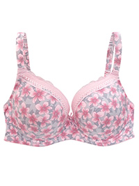 Trofé PINK Floral Print Underwired Lace Trim Bra - Size 32 to 42 (A-B-C-D-DD)