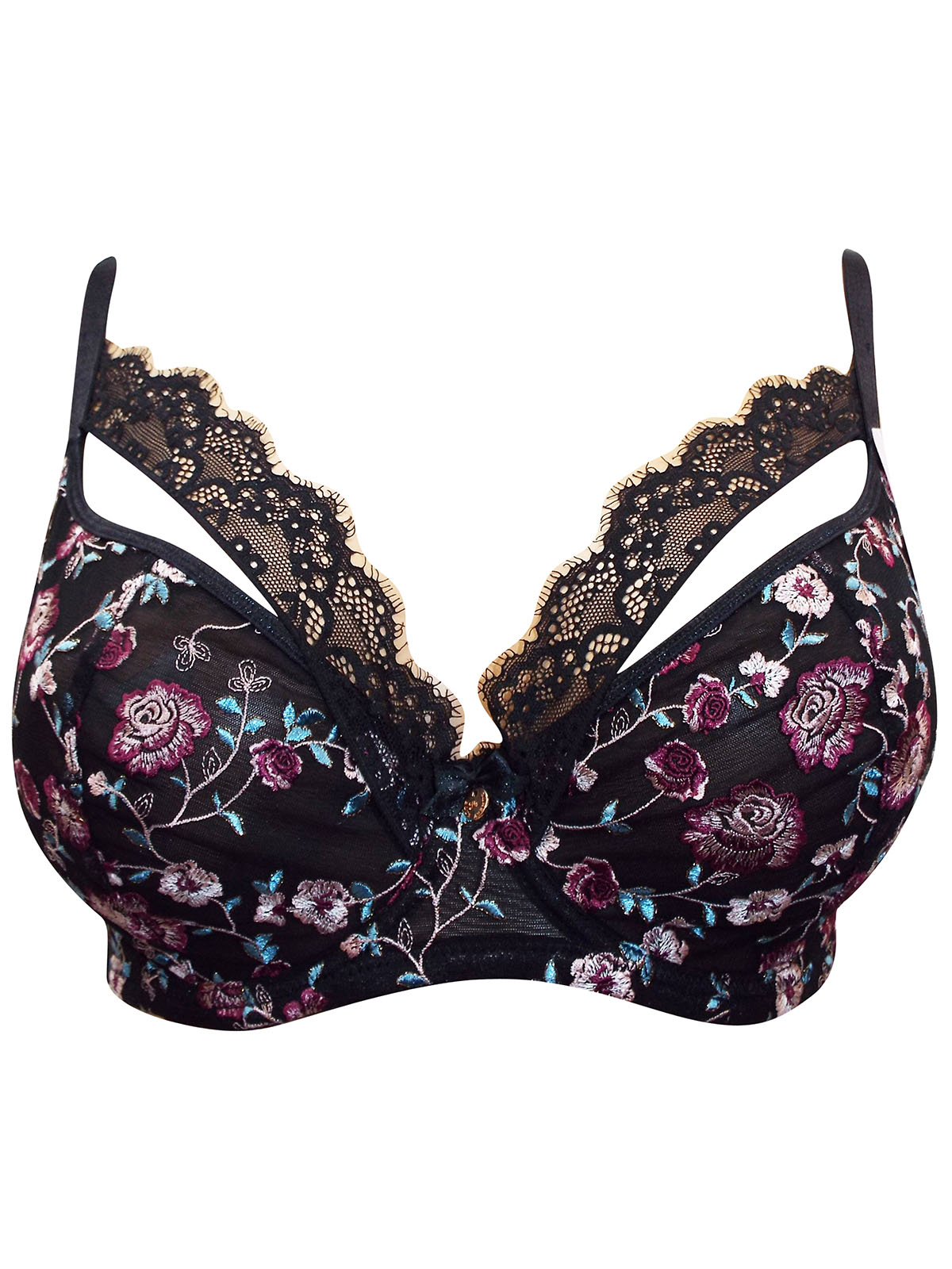 Boux Avenue - - BLACK Embroidered Bouxtique Balconette Bra - Size 34 (F-FF)