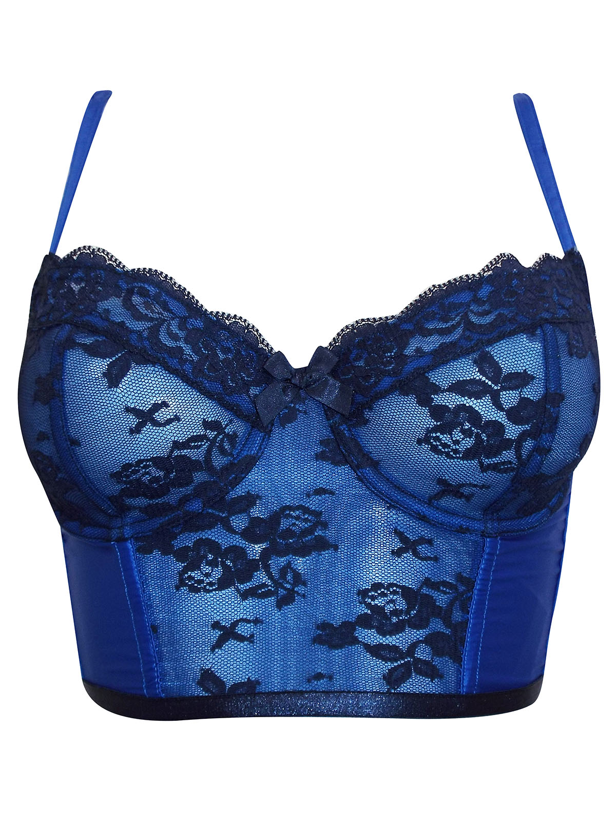 Topshop - - T0PSHOP COBALT Underwired Lace Longline Bra - Size 32 to 34 ...