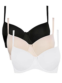 G3ORGE 3-PACK Black/White/Natural Wired T-Shirt Bras - Size 34 (E cup)