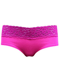 NEON-PINK Contrast Lace Trim Hipster Knickers - Size XS to L