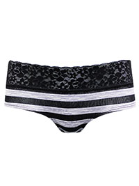 LaSenza BLACK Contrast Waist Lace Trim Striped Hipsters - Size S to XL