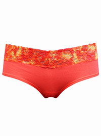 VS BRIGHT-ORANGE Contrast Lace Trim Hiphugger Knickers - Size 8/10 to 16 (S to L)