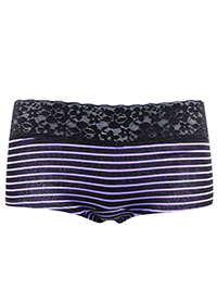 VS NAVY Contrast Waist Lace Trim Striped Shortie Knickers - Size 12/14 to 18 (M to XL)