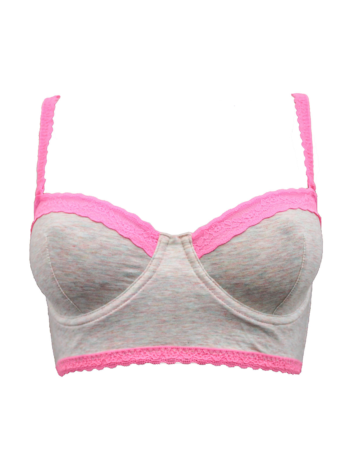 Victoria's Secret - - VS GREY PINK Contrast Lace Contour Cotton Adjustable  Straps Longline Bra - Size
