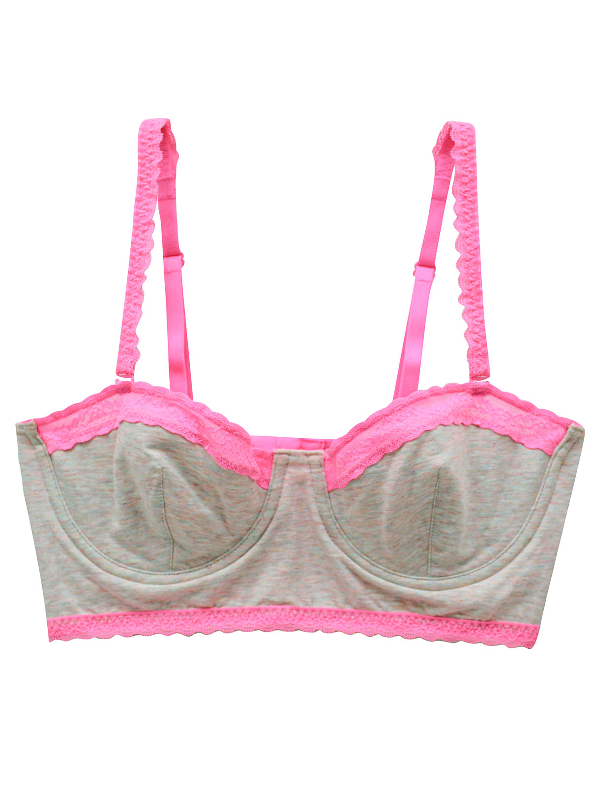 Victoria's Secret - - VS GREY PINK Contrast Lace Contour Cotton Adjustable  Straps Longline Bra - Size