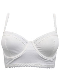 VS PEARL-WHITE Contrast Lace Cotton Adjustable Straps Longline Bra - Size 36 (B cup)