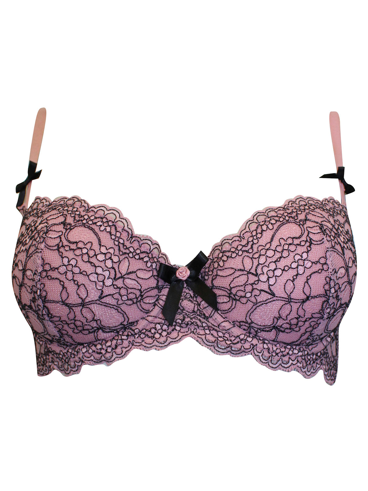 Daisy Fuentes 36 D Push Up Womens Long Line Bra Pink and Black Underwire  Lace