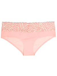 LIGHT-CORAL Lace Trim Brazilian Knickers - Size 8 to 16/18 (S to XL)