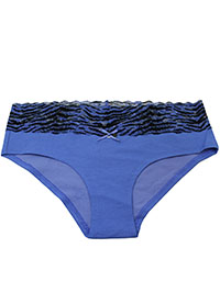 BLUE Lace Trim Brazilian Knickers - Size 8 to 16/18 (S to XL)