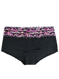 BLACK Lace Trim Shortie Knickers - Size 6 to 12/14 (XS to L)