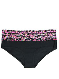 BLACK Contrast Lace Trim Brazilian Knickers - Size 8 to 12/14 (S to L)