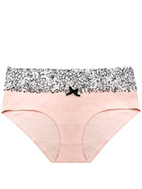 PALE-PINK Contrast Lace Trim Brazilian Knickers - Size 8 to 16/18 (S to XL)