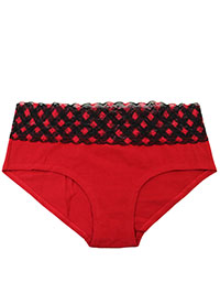 RED Contrast Lace Trim Brazilian Knickers - Size S to M