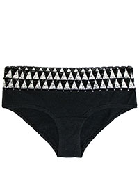 BLACK/WHITE Contrast Lace Trim Brazilian Knickers - Size 8 to 10 (S to M)