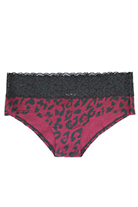 DEEP-RED Contrast Lace Trim Animal Print Brazilian Knickers - Size 6 to 16/18 (XS to XL)