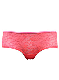 BRIGHT-CORAL Lace Front Brazilian Knickers - Size 8 to 10 (S to M)