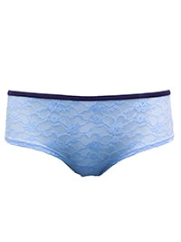 BLUE Contrast Trim Lace Front Brazilian Knickers - Size 8 to 16/18 (S to XL)