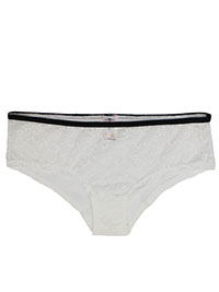 WHITE Contrast Trim Lace Front Brazilian Knickers - Size 8 to 16/18 (S to XL)