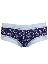 NAVY Printed Lace Trim Cheeky Hipster Knickers - Size 6 to 12/14 (XS to L)